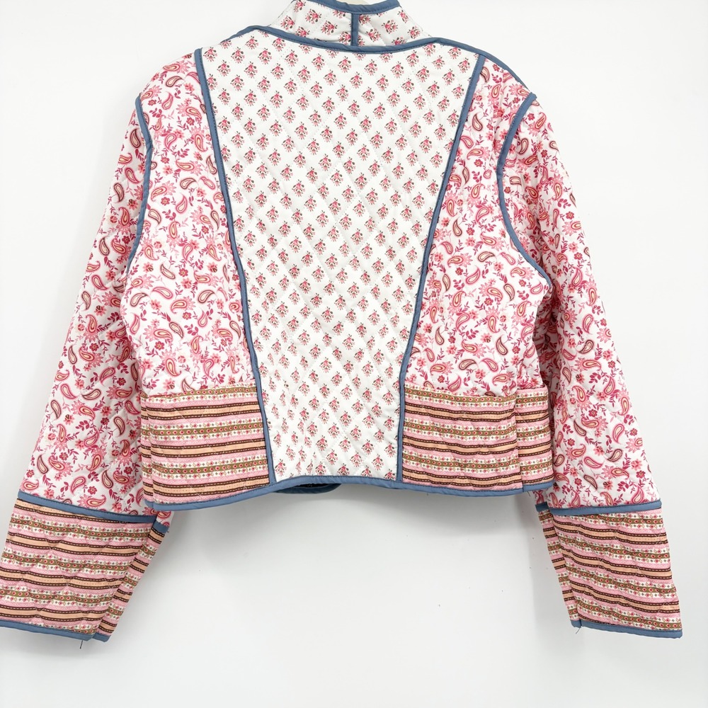 Womens Reversible Quilted Patchwork Boho Floral Cottagecore Jacket Pink Blue M - Picture 5 of 8